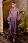Buy_Farha Syed_Lavender Chiffon Beads, Sequins, Pearls, Embroidery Collared Hand Kaftan Set _Online_at_Aza_Fashions