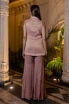 Shop_Farha Syed_Peach Chiffon, Tissue Beads, Sequins V-neck Pink Jacket And Kalidar Sharara Set _at_Aza_Fashions