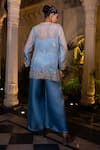 Shop_Farha Syed_Blue Silk Satin, Organza Embroidery Sweetheart Ice Bustier Pant And Jacket Set _at_Aza_Fashions