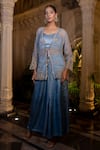 Buy_Farha Syed_Blue Silk Satin, Organza Embroidery Sweetheart Ice Bustier Pant And Jacket Set _at_Aza_Fashions