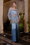 Buy_Farha Syed_Blue Silk Satin, Organza Embroidery Sweetheart Ice Bustier Pant And Jacket Set _Online_at_Aza_Fashions