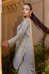 Farha Syed_Blue Tissue, Chiffon Stones, Pearls, Ice Embroidered Kurta And Drape Skirt Set _Online_at_Aza_Fashions