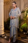 Shop_Farha Syed_Blue Tissue, Chiffon Stones, Pearls, Ice Embroidered Kurta And Drape Skirt Set _Online_at_Aza_Fashions