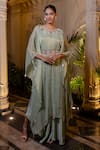 Buy_Farha Syed_Green Crepe, Tissue, Chiffon Embroidery, Beads, Zari, Pearls, Mint Kaftan Set _at_Aza_Fashions