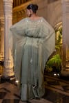 Shop_Farha Syed_Green Crepe, Tissue, Chiffon Embroidery, Beads, Zari, Pearls, Mint Kaftan Set _at_Aza_Fashions