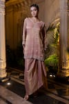 Buy_Farha Syed_Peach Chiffon, Tissue Pearls, Sequins Round Neck Pink Kurta With Draped Skirt _at_Aza_Fashions