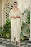 Buy_Farha Syed_Ivory Chiffon, Tissue, Brocade Embroidery, Pearls, Beads, Beige Kaftan Set _at_Aza_Fashions