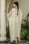 Farha Syed_Ivory Chiffon, Tissue, Brocade Embroidery, Pearls, Beads, Beige Kaftan Set _Online_at_Aza_Fashions