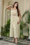 Buy_Farha Syed_Ivory Tissue, Chiffon, Brocade Pearls, Zari, Beige Kurta Pant Bustier Set _Online_at_Aza_Fashions