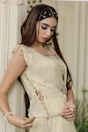 Farha Syed_Ivory Tissue, Chiffon, Brocade Pearls, Zari, Beige Kurta Pant Bustier Set _at_Aza_Fashions