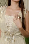 Shop_Farha Syed_Ivory Tissue, Chiffon, Brocade Pearls, Zari, Beige Kurta Pant Bustier Set 