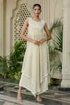 Shop_Farha Syed_Ivory Tissue, Chiffon, Silk, Satin Pearls, Beige Hand Embroidered Kurta Set _at_Aza_Fashions