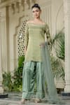 Buy_Farha Syed_Green Chiffon, Silk, Tulle Embroidery, Pearls Kurta Farshi Shalwar Set 