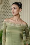Farha Syed_Green Chiffon, Silk, Tulle Embroidery, Pearls Kurta Farshi Shalwar Set _Online
