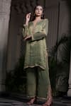 Farha Syed_Green Chiffon Stones, Pearls, Cut Work V-neck Hand Embroidered Kurta Set _at_Aza_Fashions