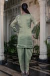 Farha Syed_Green Chiffon, Tissue Pearls, Sequins V-neck Embroidered Kurta And Tulip Pant Set _Online_at_Aza_Fashions
