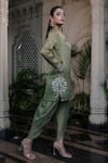 Shop_Farha Syed_Green Chiffon, Tissue Pearls, Sequins V-neck Embroidered Kurta And Tulip Pant Set _Online_at_Aza_Fashions