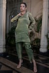 Shop_Farha Syed_Green Chiffon, Tissue Pearls, Sequins V-neck Embroidered Kurta And Tulip Pant Set 