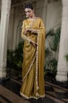 Farha Syed_Yellow Tissue, Chiffon, Silk, Satin Pearls, Hand Embroidered Saree And Blouse Set _at_Aza_Fashions