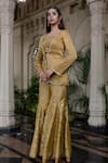 Farha Syed_Yellow Brocade, Chiffon, Tissue Stones, Pearls, Embroidery Hand Sharara Set _Online_at_Aza_Fashions