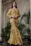 Shop_Farha Syed_Yellow Brocade, Chiffon, Tissue Stones, Pearls, Embroidery Hand Sharara Set _Online_at_Aza_Fashions