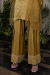 Buy_Farha Syed_Yellow Tissue, Chiffon, Silk, Satin, Tulle Pearls, Hand Embroidered Kurta Set _Online_at_Aza_Fashions