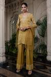 Buy_Farha Syed_Yellow Tissue, Chiffon, Silk, Satin, Tulle Pearls, Hand Embroidered Kurta Set _at_Aza_Fashions