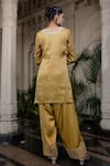 Farha Syed_Yellow Tissue, Chiffon, Silk, Satin, Tulle Pearls, Hand Embroidered Kurta Set _Online_at_Aza_Fashions