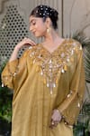Shop_Farha Syed_Yellow Chiffon, Tissue Mirrors, Pearls, Cut Work Hand Embroidered Kaftan Set 