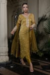 Buy_Farha Syed_Yellow Tissue, Chiffon, Satin, Tulle Sequins, Pearls, Hand Embroidered Kurta Set _Online_at_Aza_Fashions