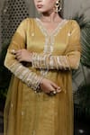 Buy_Farha Syed_Yellow Tissue, Chiffon, Satin, Tulle Sequins, Pearls, Hand Embroidered Kurta Set 