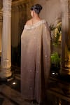 Shop_Farha Syed_Rose Gold Tissue, Chiffon, Shantoon Pearls, Champagne Embroidered Kaftan _at_Aza_Fashions