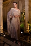 Buy_Farha Syed_Rose Gold Tissue, Chiffon, Shantoon Pearls, Champagne Embroidered Kaftan _Online_at_Aza_Fashions