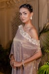 Shop_Farha Syed_Rose Gold Tissue, Chiffon, Shantoon Pearls, Champagne Embroidered Kaftan _Online_at_Aza_Fashions