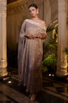 Farha Syed_Rose Gold Tissue, Chiffon, Shantoon Pearls, Champagne Embroidered Kaftan _at_Aza_Fashions
