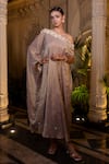 Buy_Farha Syed_Rose Gold Tissue, Chiffon, Shantoon Pearls, Champagne Embroidered Kaftan _at_Aza_Fashions