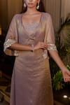 Buy_Farha Syed_Rose Gold Tissue, Chiffon, Shantoon Embroidery, Champagne Kaftan Dress Set _Online_at_Aza_Fashions
