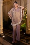 Buy_Farha Syed_Rose Gold Tissue, Chiffon, Shantoon Pearls, Sequins Champagne Kaftan Pant Set _at_Aza_Fashions