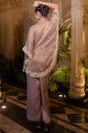 Farha Syed_Rose Gold Tissue, Chiffon, Shantoon Pearls, Sequins Champagne Kaftan Pant Set _Online_at_Aza_Fashions
