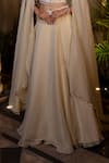 Farha Syed_Ivory Tissue, Chanderi Sequins, Pearls, Zari Round Beige Embroidered Lehenga Set _Online_at_Aza_Fashions