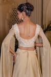 Shop_Farha Syed_Ivory Tissue, Chanderi Sequins, Pearls, Zari Round Beige Embroidered Lehenga Set _at_Aza_Fashions
