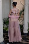 Farha Syed_Peach Net, Chiffon Sequins, Zari, Pearls V-neck Pink Embellished Sharara Set _Online_at_Aza_Fashions