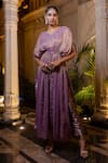 Buy_Farha Syed_Lavender Chiffon, Tissue, Brocade Pearls, Sequins V-neck Kaftan And Pant Set _at_Aza_Fashions