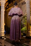 Farha Syed_Lavender Chiffon, Tissue, Brocade Pearls, Sequins V-neck Kaftan And Pant Set _Online_at_Aza_Fashions