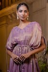 Buy_Farha Syed_Lavender Chiffon, Tissue, Brocade Pearls, Sequins V-neck Kaftan And Pant Set _Online_at_Aza_Fashions