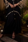 Shop_Farha Syed_Black Satin, Georgette Embroidery Round , Open Draped Gown And Jacket Set _Online_at_Aza_Fashions