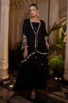 Farha Syed_Black Satin, Georgette Embroidery Round , Open Draped Gown And Jacket Set _Online_at_Aza_Fashions