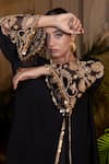 Farha Syed_Black Satin, Georgette Embroidery Round , Open Draped Gown And Jacket Set _at_Aza_Fashions