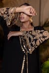 Buy_Farha Syed_Black Satin, Georgette Embroidery Round , Open Draped Gown And Jacket Set 