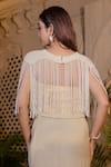 Shop_Farha Syed_Ivory Tissue, Chiffon Pearls, Sequins Round Neck Beige Fishcut Gown With Cape _Online_at_Aza_Fashions